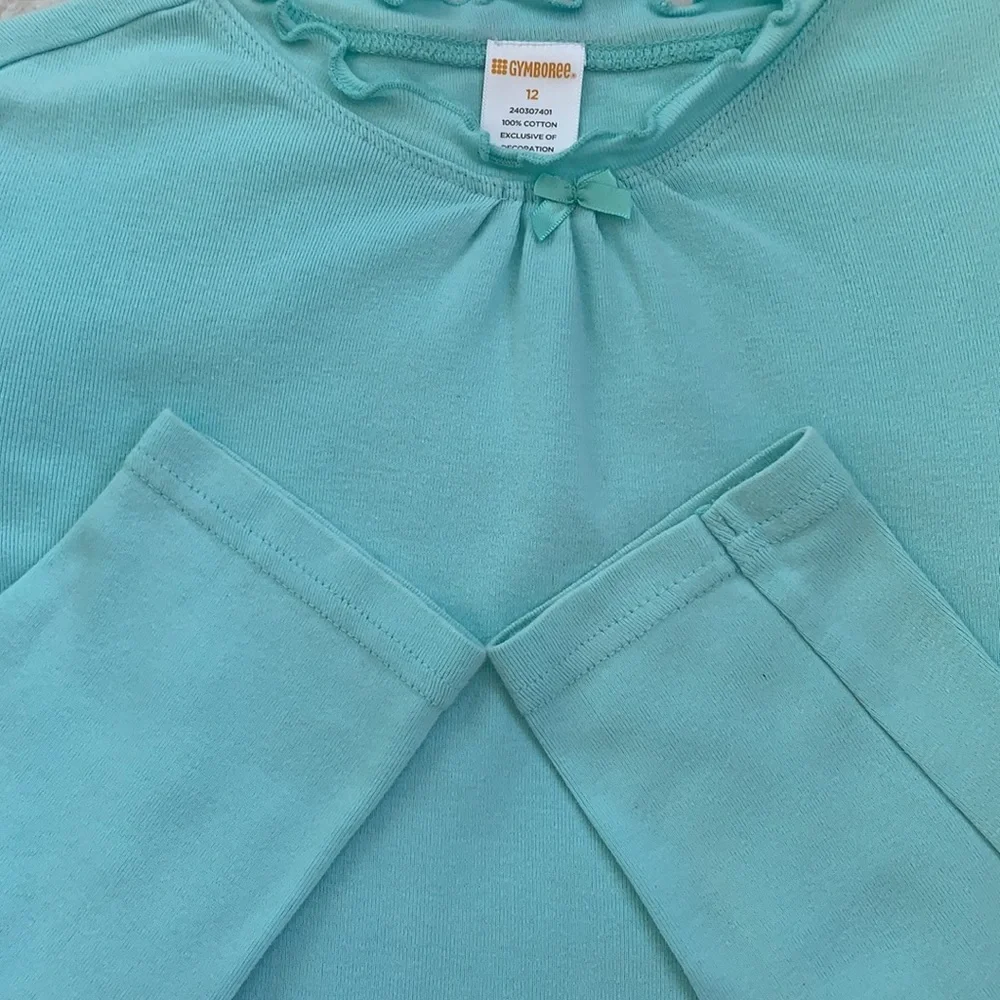 Gymboree Basic Mint Green/Blue Top Ruffle Neck 12